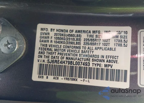 2011 Honda Cr-V Ex-L from USA, damaged, VIN 5J6RE4H79BL007493